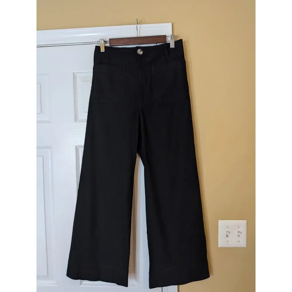 Maeve The Colette High-Rise Cropped Wide-Leg Pants Black Size 28 Minimalist - Picture 2 of 11
